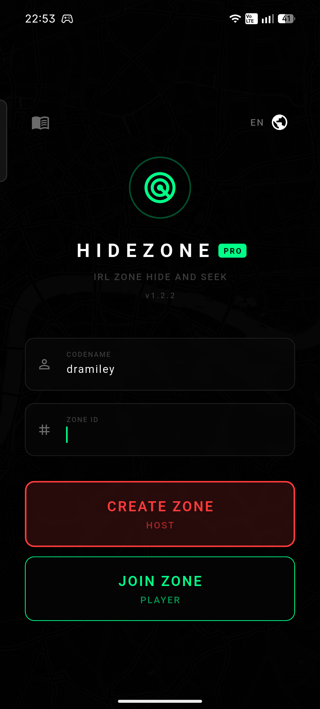 HideZone Lobby Screen