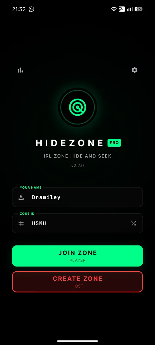 HideZone Lobby Screen